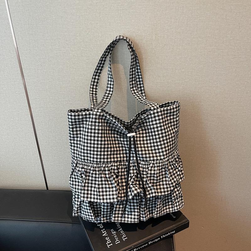 2025 fashionable and popular plaid commuting simple tote bag niche design underarm bag foreign style large capacity shoulder bag