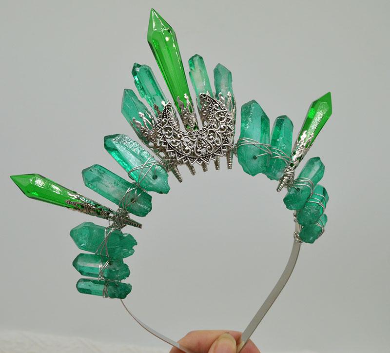 Retro Silver Moon Crystal Glass Crown Headband