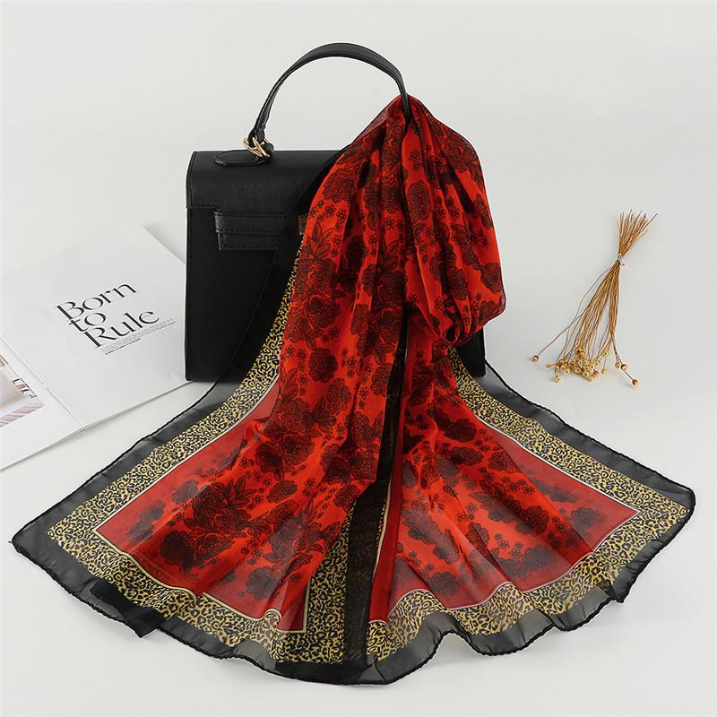 Spain Fashion Sexy Leopard Floral Patchwork Chiffon Silk Scarf Shawl Lady High Quality Wrap Beach Cover-Ups Hijab Snood 150*50Cm