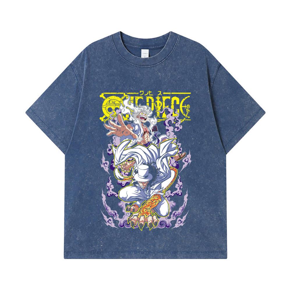 275 GSM Washed T-shirts 100% Cotton One Piece V64 Luffy Lucci Print Unisex Heavy Cotton T Shirt