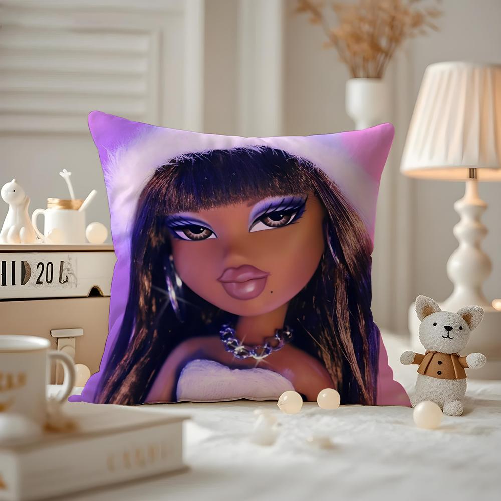 BBratzZ Fashion mMask gGirl Cushion Cover Antidustmite Pillowcase Invisible Zipper Silky Short Plush Sofa Cushion Cover