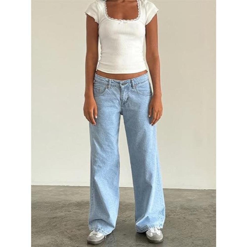 Podzimní americké retro džíny s nízkým pasem a rovnými nohavicemi pro ženy