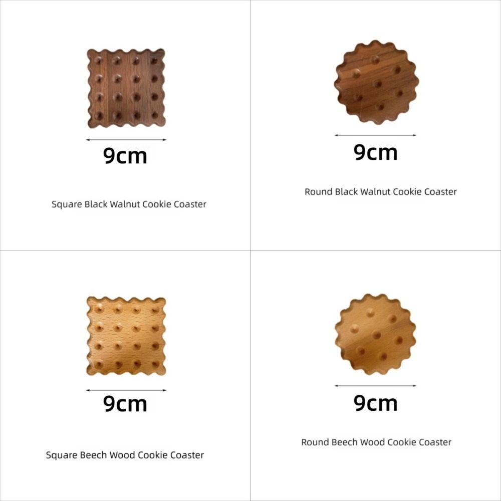 Round Solid Wood Cookie Coasters Biscuit Shape Heat Resistant Wooden Coaster Non-Slip Tea Cup Mat for Tea Milk Drink