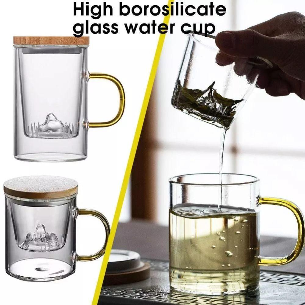 High Borosilicate Glass Tea Cups With Cover Water Cup Originality Water Separate for Household