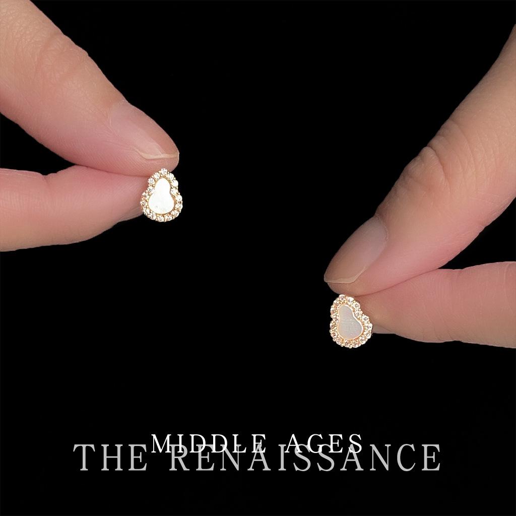 Natural shell small gourd zircon stud earrings retro simple earrings