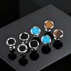 Stylish Geometric Round Stud Earrings for Men Boys, Black Agate Tiger Eye Natural Stone Earrings, Fashion Daily Jewelry Gift
