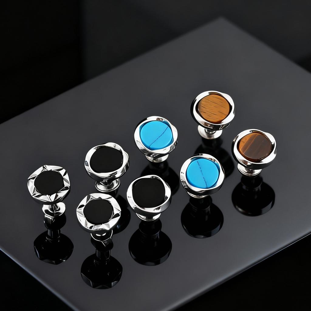 Stylish Geometric Round Stud Earrings for Men Boys, Black Agate Tiger Eye Natural Stone Earrings, Fashion Daily Jewelry Gift