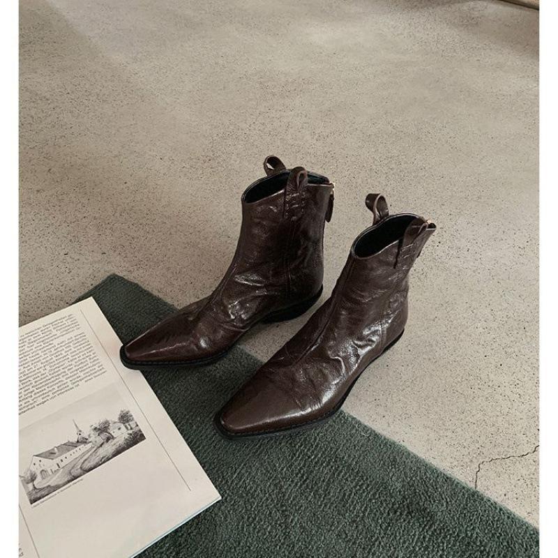 

London Holiday~ Stylish pointed V-mouth thin thick heel wrinkled western short boots women 35 чорний