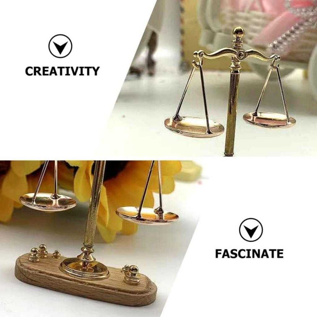 1PC Dollhouse Mini Balance Scales with 6 Weights, 1: 12 Scale Retro Mini Justice Scale Model, Dollhouse Scenes Cake Decoration