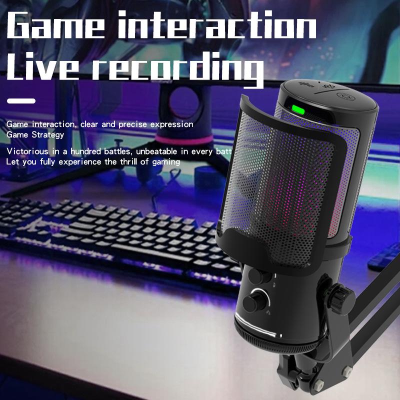 USB Capacitive Microphone with Noise Reduction & RGB Lights for Computer, Phone Recording, Gaming, Streaming & Video