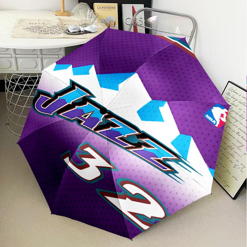 Jazz Basketball Team Umbrella Folding Umbrella, Automatic Umbrella 8-Frame for Travel, Camping Use Gift for Halloween Christmas