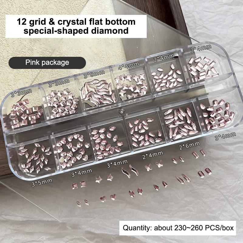 12 Fächer Gemischte Form Bunte Nailart Dekoration Mehrere Größen Flache Rückseite Nagelgel DIY Nagelzubehör