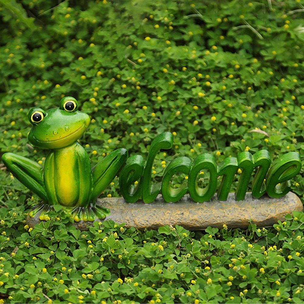 Resin Crafts Frogs Miniature Figurines Cartoon Animal Statue Frog Welcome Sign  Indoor Home Desktop