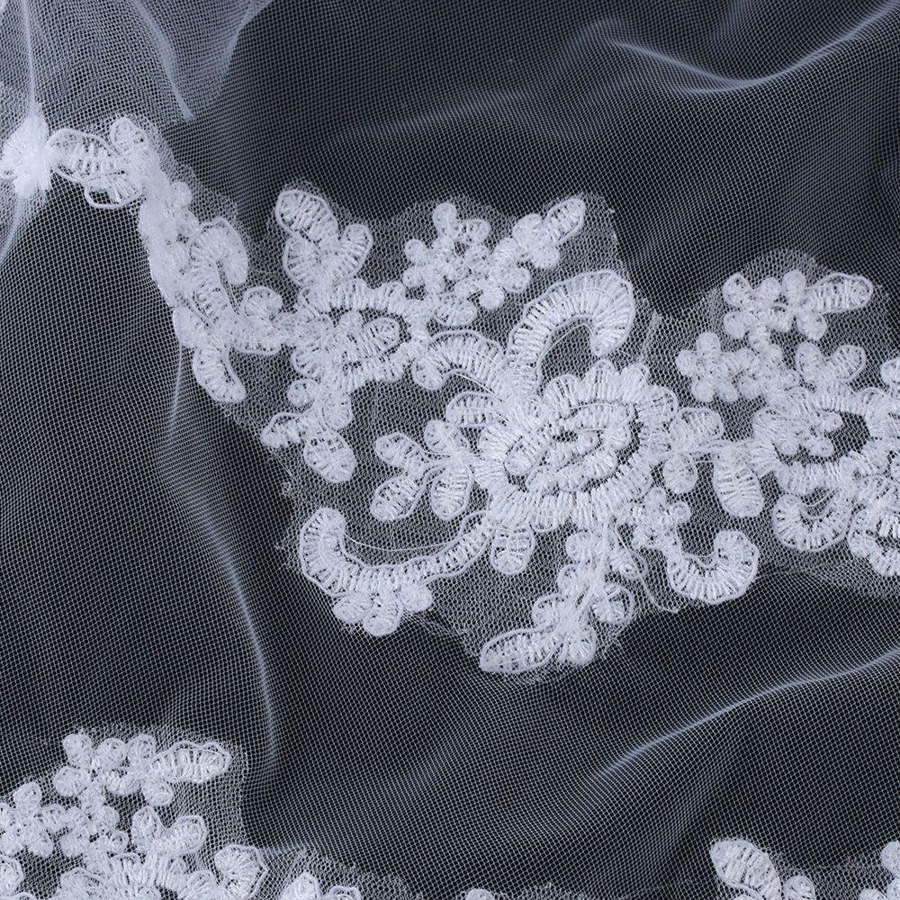 Fashion Fingertip White/Ivory Bridal Wedding Veil with Comb Edge Applique Tulle Lace