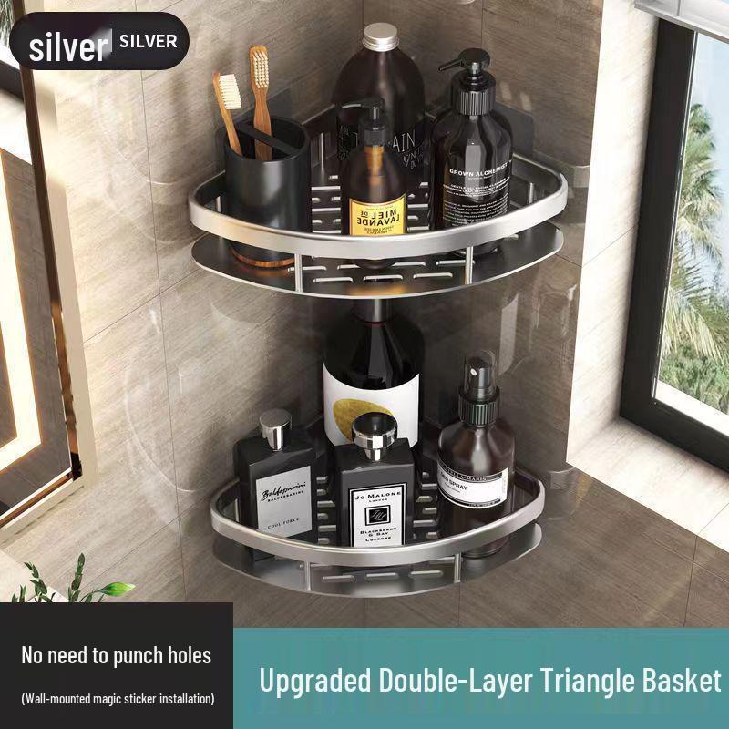 Punch-Free Suction Cup Bathroom Corner Shelf - Wall-Mounted Storage Rack for Kitchen and Washroom