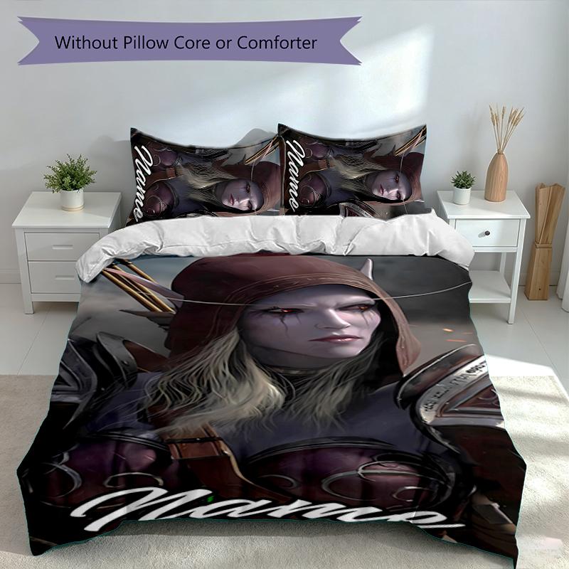 3pcs Custom Name World of Warcraft Bedding Set,Includes 1 Duvet Cover and 2 Pillowcases,All-season Bedroom Decor