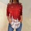 Camiseta Feminina de Natal Estampada com Manga Três Quartos e Gola Redonda Casual para Festas