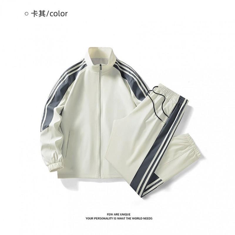 Unisex Striped Colorblock Sportswear Set Stand Collar Zip-Up Jacket Cuffed Pants Casual Two-Piece Outfit