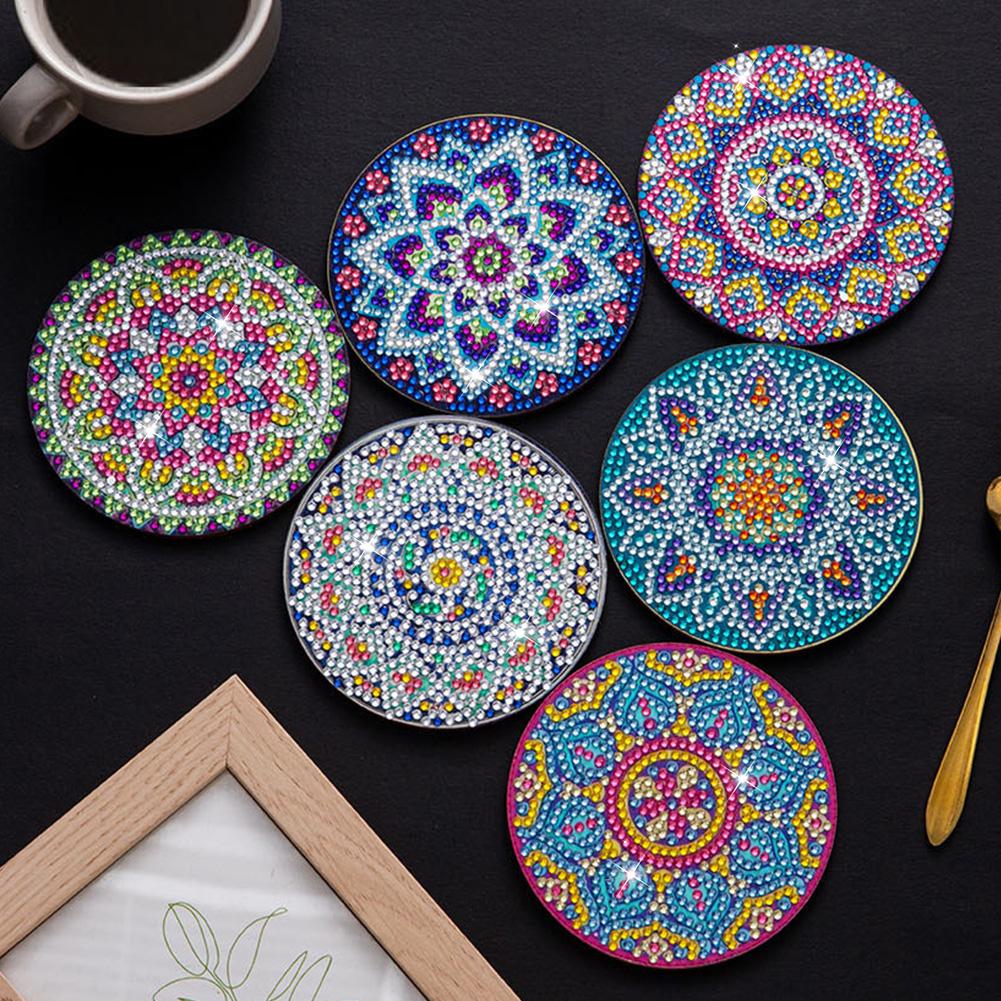 6pcs/8pcs Diy  Coasters With Holder Round Mandala Coasters  Kits Accessories