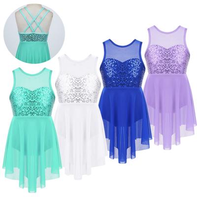 Kinder Mädchen Chiffon Glänzende Pailletten Schultergurte Trikot Ballett Modern Dancewear