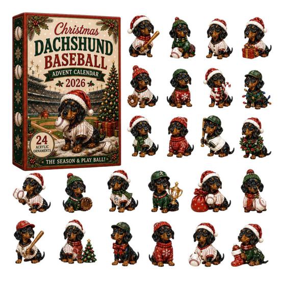 Dog Lover Holiday Advent Gifts 2026 Dachshund Calendar, 24 Days Acrylic Baseball Figures Festive Window Entrance Decor Christmas Countdown Collectible