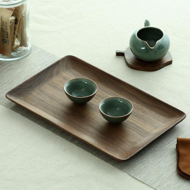 HeMu Black Walnut Whole Wood Rectangular Fruit Tray Living Room Tea Room Reception Snack Plate Restaurant Coffee Shop Service Tr