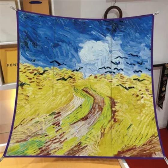 Oil Painting Four Seasons Luxury Square Silk Scarves Europe And America Fashion Bandannas New Twill Print Sunscreen Shawls