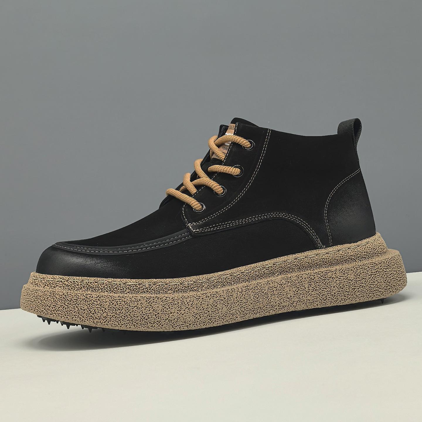 High-top board shoes trendy shoes leather high-top shoes thick-soled heightening casual shoes 43 чёрный