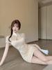 Spicy Chic Chest-Revealing Short-Sleeve Retro Qipao Dress - Fashionable, Slimming, Hip-Hugging Skirt