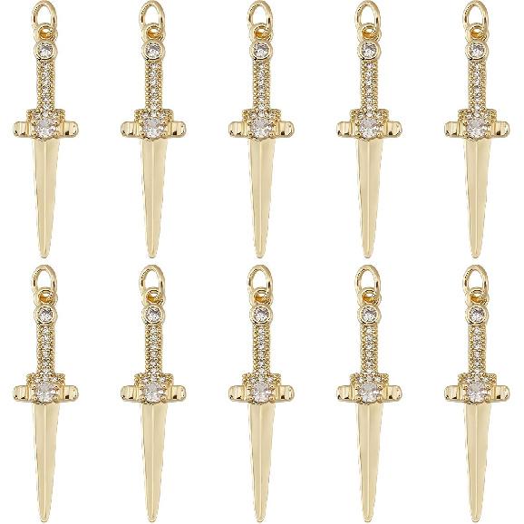 Beebeecraft 10Pcs 18K Gold Plated Charms Cubic Zirconia Shape Charm Dangle Pendants Charms for DIY Bracelet Jewelry Finding Making