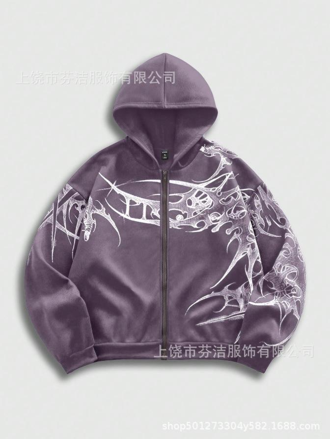 Dunkler Kapuzenpullover für Herren, Europäischer und Amerikanischer Pullover, Jacke mit Magisches Schwert Aufdruck, Vintage Street Top, Trendig für Männer und Frauen
