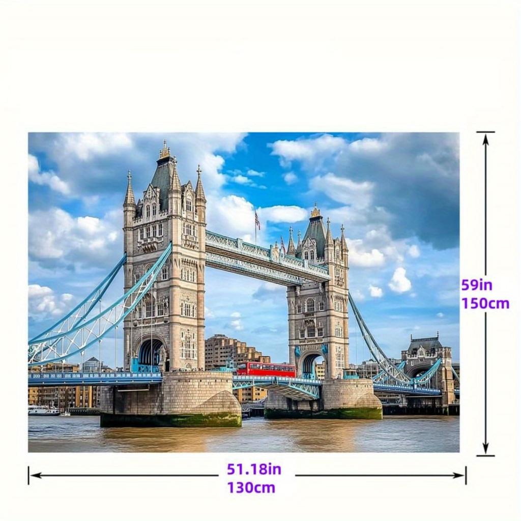 Tessuto di sfondo con paesaggio urbano del Tower Bridge di Londra, superficie piana 2D, 1 pezzo, adatto per striscioni da festa ed eventi