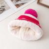 New Style Snow Label Beanie Hat Color Blocked Style Plush Fur Lined Pompoms Warm Winter Hat Fashion Y2k Beanie For Woman Girl