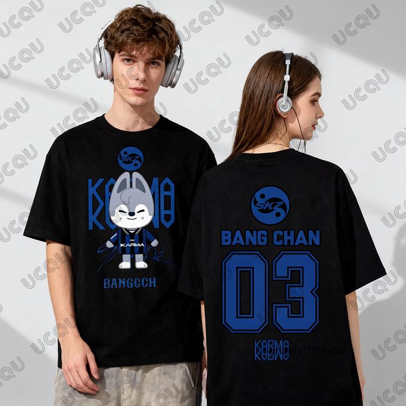 2026 Hot Sale Summer Kpop KARMA HYUNJIN Cartoon Print Cotton Couple Tshirt For Women Men Short Sleeve Tees Casual Kids/Adult Top