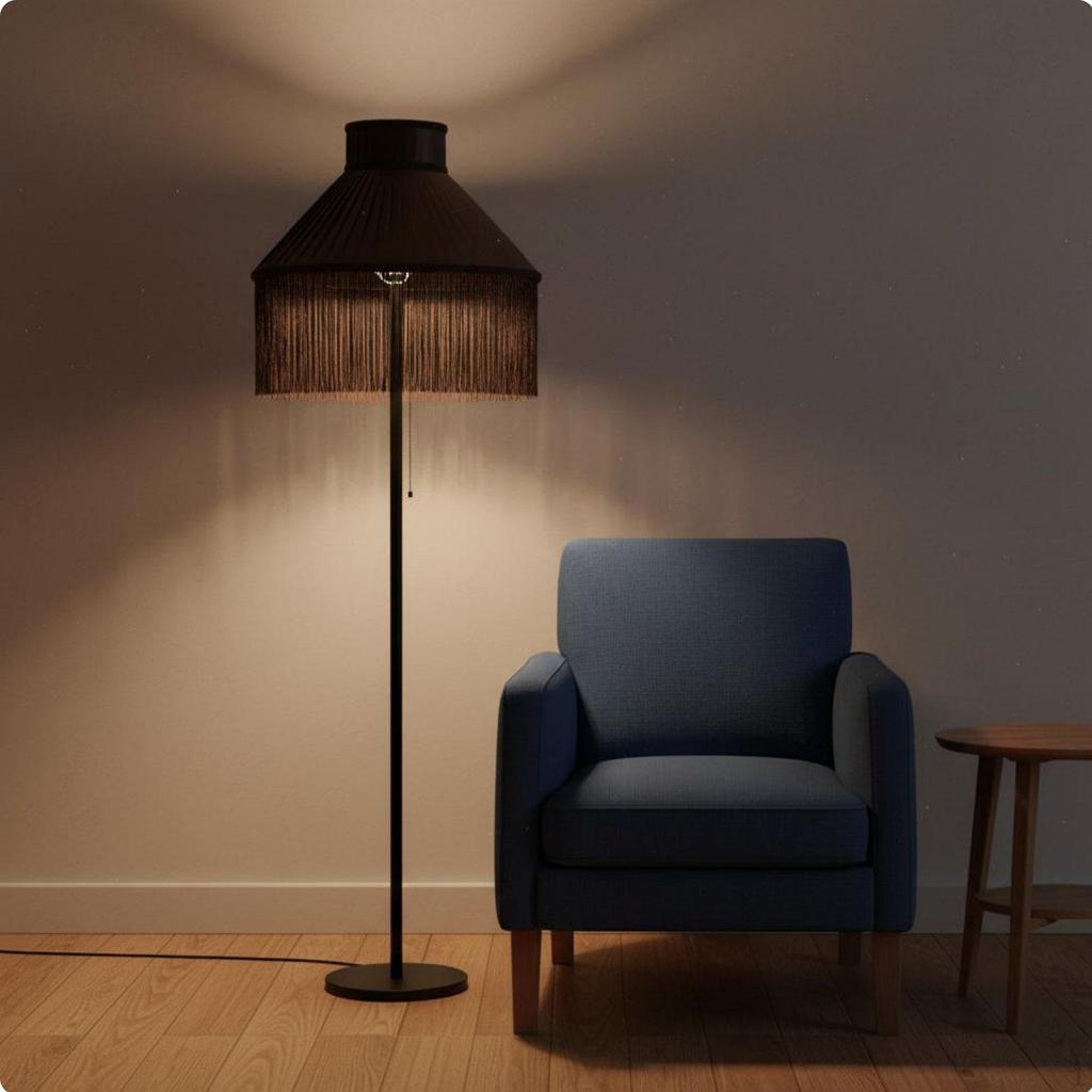 Textile Lampshade with Tassels Replacement Vintage Style Lamp Cover for Bedroom, Living