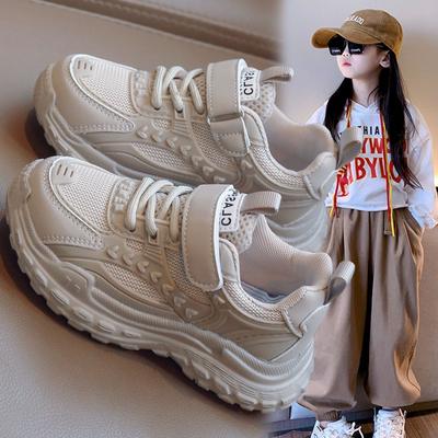 2024 Spring and Summer New Children's Sports Shoes Girls Soft-soled Running Shoes Medium Older Children Breathable Mesh Shoes Boys Casual Shoes