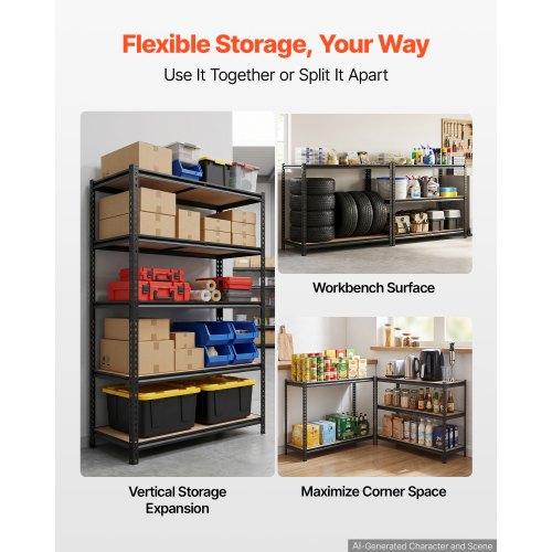 VEVOR Storage Shelves, 5-Tier Adjustable, 907.2 Kg Capacity, Heavy Duty Garage Storage Shelving Unit, Metal Utility Rack Shelf