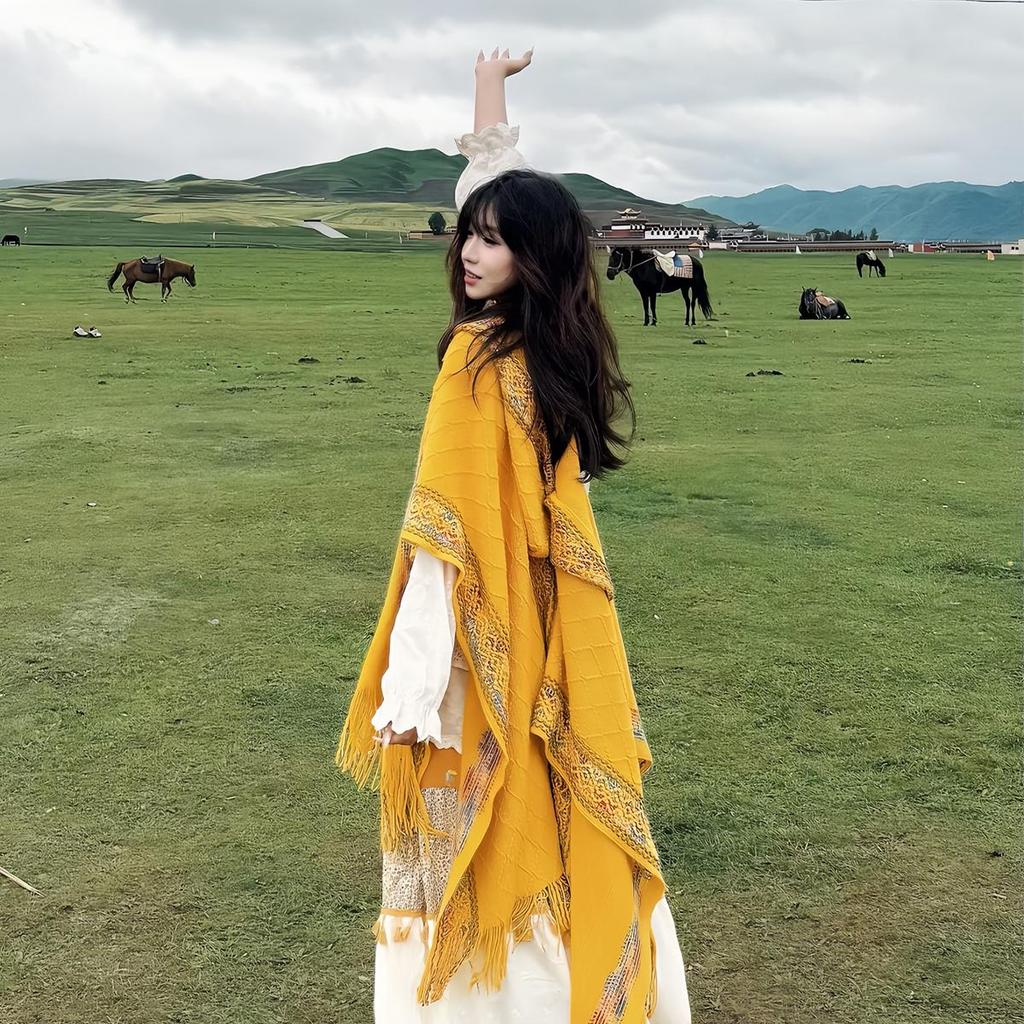 Kawanishi Yunnan Ethnic Yellow Shawl Cape Women's Outerwear