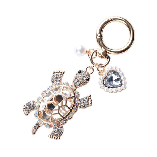 

Keychain Sparkling Rhinestones Turtle Shape Bag Ornament with Faux Pearls Decor Bags Keys Decoration
