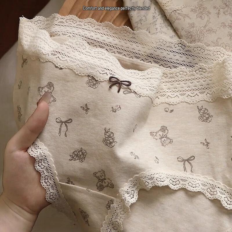Neixiaoban Women's 3-Pack Antibacterial Baby Cotton Mid-Rise Underwear with Lace Trim