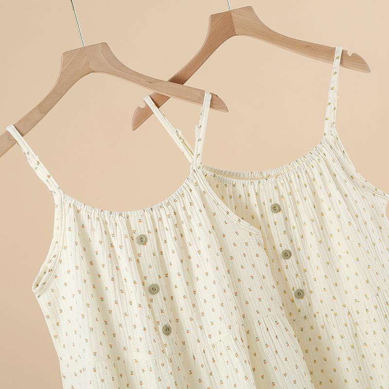 Ladies pajamas summer crepe cotton yarn suspenders homewear nightgown sweet and cute shoulder width adjustable homewear