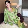 Luxury Floral Ice Silk Pajamas Girls Long-Sleeved Trousers Spring And Summer Thin Cool Loose And Thin Loungewear Real Shot