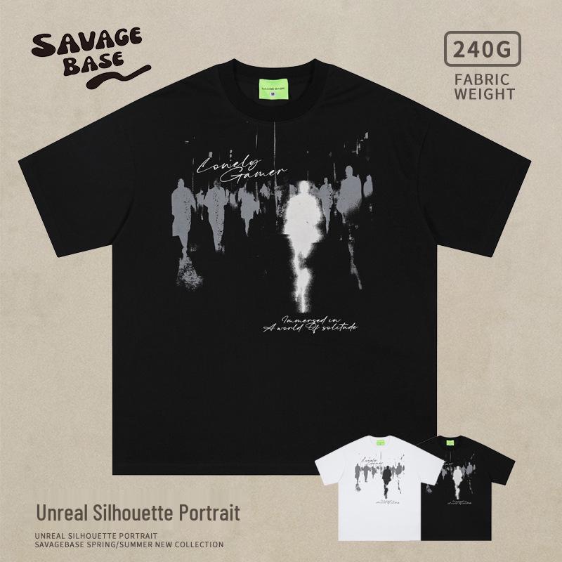 American Street Hiphop Silhouette Print Casual Loose Short Sleeve T-Shirt