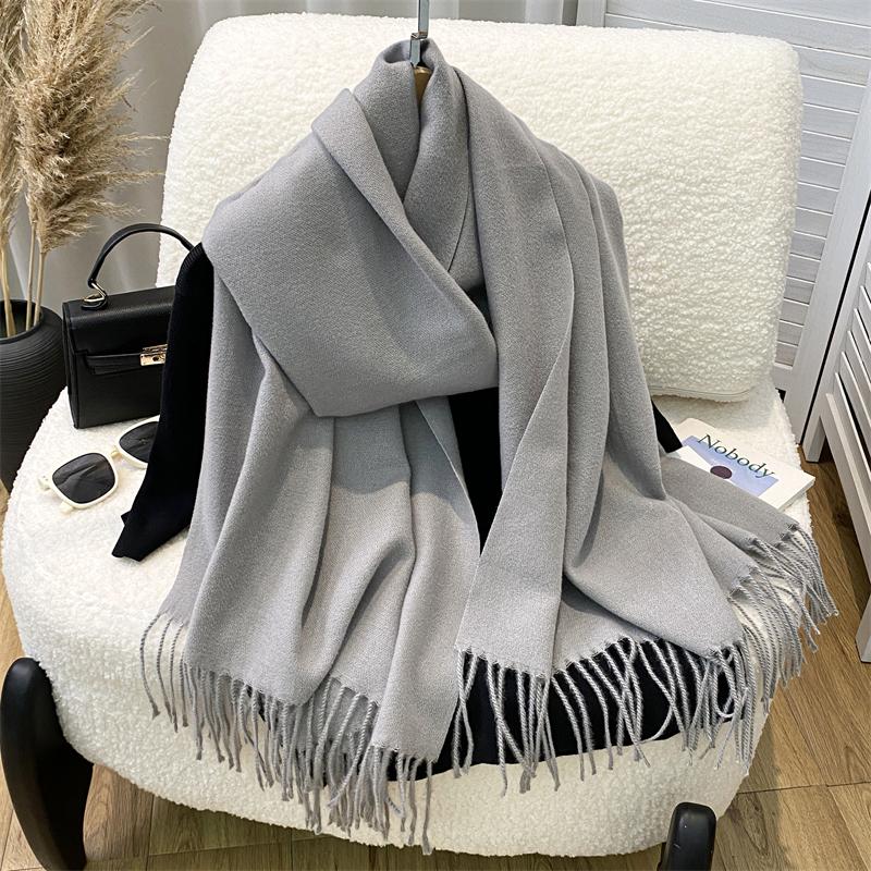 Winter Scarf Women Luxury Autumn Winter Cashmere Scarf Thickened Warm Shawl Classic Tassels Fluffy Scarf Solid Cope Foulard
