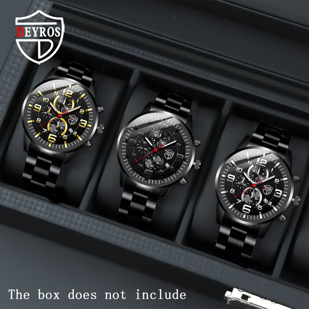 Watch 3-Piece Set Men S Steel Belt Watch Quartz Watch Fashion Watch Casual Watch