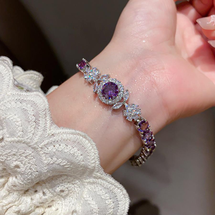 Super Sparkling Zircon Round Flower Bracelet, Light Luxury High End Bracelet, Colorful Dopamine, Exquisite Fashion, Handmade Decoration