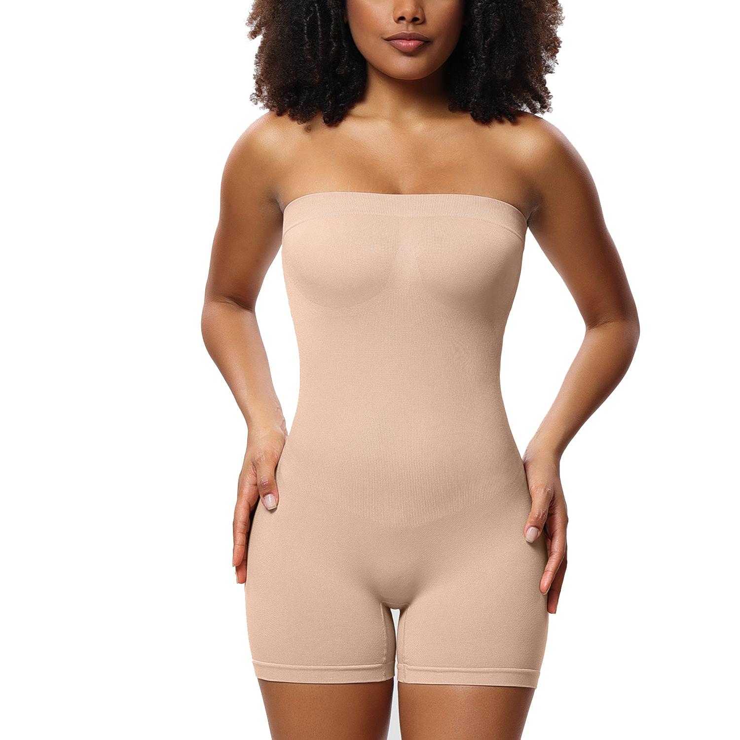 

Компрессионное короткое боди без бретелек для женщин Корректирующее белье для контроля живота Бесшовный формирователь тела со съемными бретелями для похудения и фитнеса XL бежевый