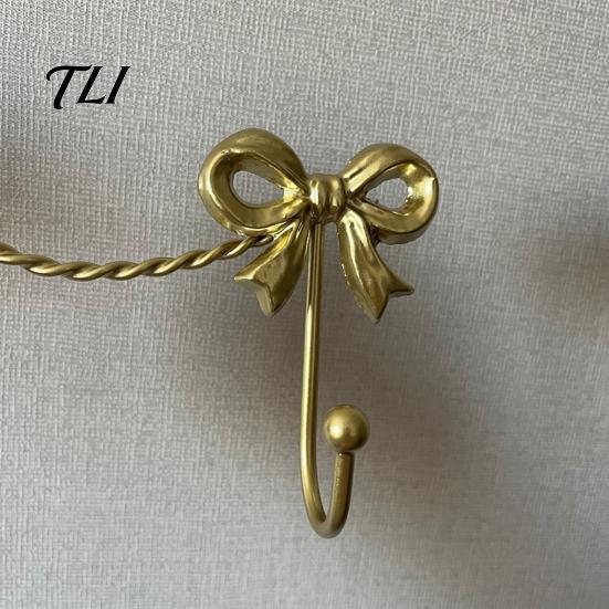 Metal Three Link Hook Iron Art Bow Triple Hook, Wall Mounted Decorative Hanger, French Gold Towel Rack Style Organizer for Entryway Bathroom