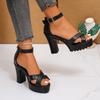 Fashion Block Heel Sandals Women's Summer New Outward Wear Round Toe Open Toe Bag Heel Platform Not Tired Foot High Heels