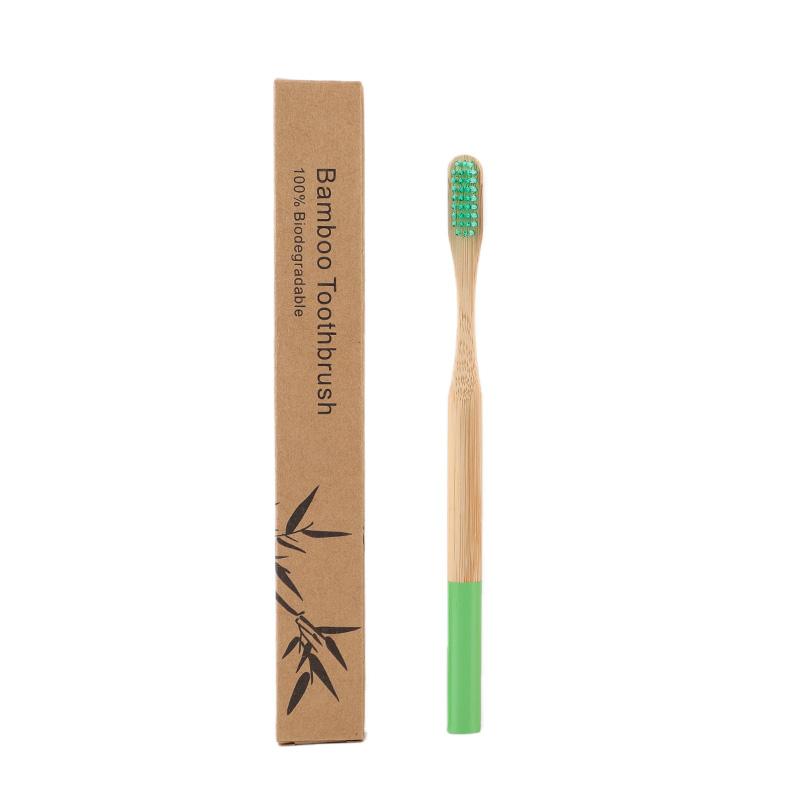 Eco Biodegradable Kraft Box Color Painted Round Handle Adult Soft Ready Stock Customizable Bamboo Toothbrush
